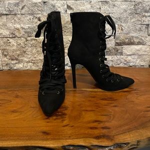 Faux suede lace up booties